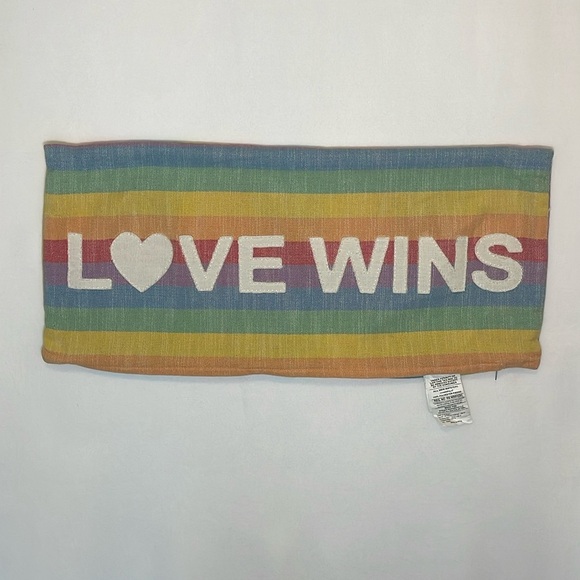Source Unknown Other - Love Wins Applique Decorative Pillow Case 12"x26" Rainbow Stripe Cotton